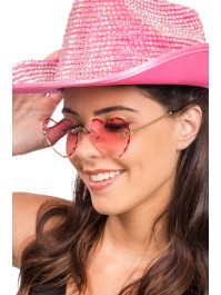 PINK METAL RIMLESS HEART SHAPED GLASSES 14CM X 14CM X 5.5CM