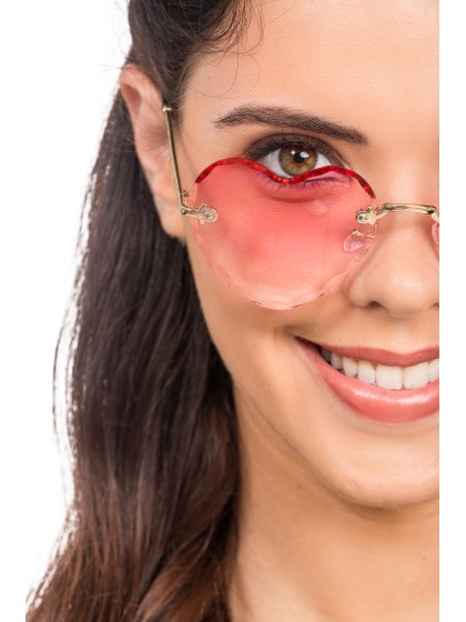 PINK METAL RIMLESS HEART SHAPED GLASSES 14CM X 14CM X 5.5CM