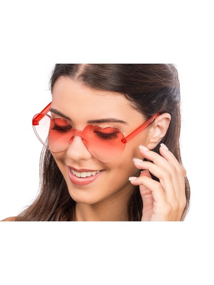 LUNETTES PLASTIQUE FORME COEUR VERRES FUMES ROUGE 14CM X 14CM X 5.5CM