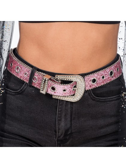 CEINTURE BOUCLE STRASS ET PAILLETTES ROSE 112CM X 3.8CM
