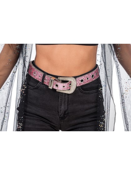 CEINTURE BOUCLE STRASS ET PAILLETTES ROSE 112CM X 3.8CM