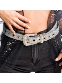 CEINTURE BOUCLE STRASS ET PAILLETTES ARGENT 112CM X 3.8CM