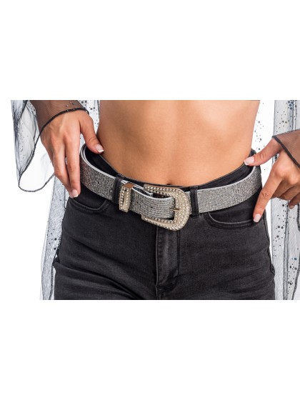 CEINTURE NOIRE BOUCLE STRASS SHINY 120CM X 3.8CM