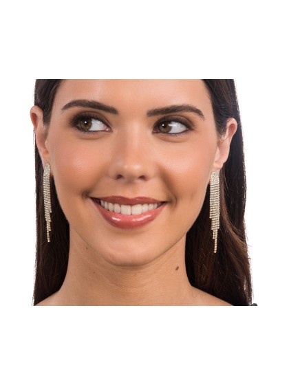 BOUCLES D\'OREILLES STRASS OR 1.3CM X 6.5CM