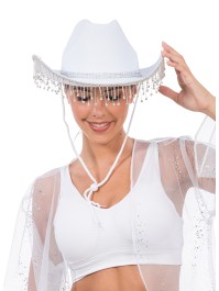 WHITE COWBOY HAT WITH RHINESTONES CHAIN ONE SIZE