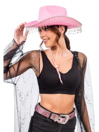 PINK COWBOY HAT WITH RHINESTONES CHAIN ONE SIZE