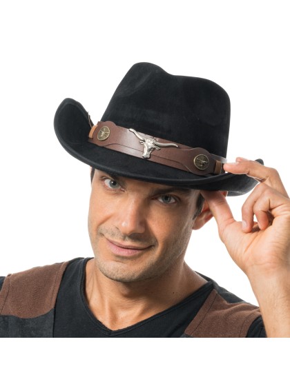 BLACK SUEDE EFFECT COWBOY HAT ONE SIZE