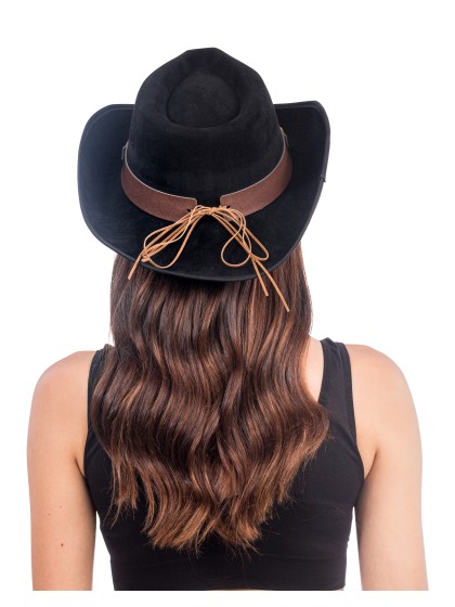 CHAPEAU DE COWBOY EFFET SUEDINE NOIR TU - avec elastique intérieur