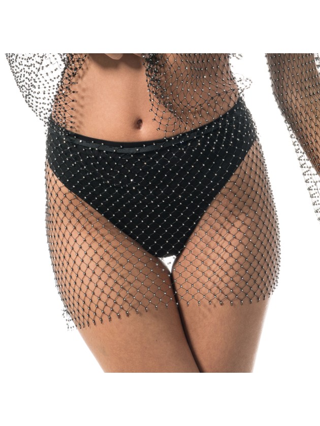 BLACK MESH AND RHINESTONES FESTIVAL SKIRT ONE SIZE