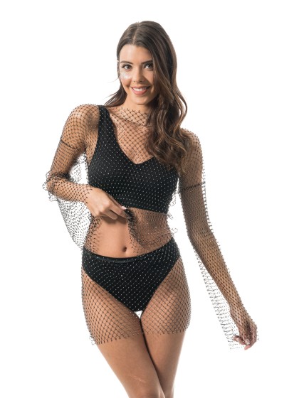 BLACK MESH AND RHINESTONES FESTIVAL SKIRT ONE SIZE