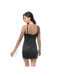 ROBE FESTIVAL MAILLE RESILLE ET STRASS NOIR TU