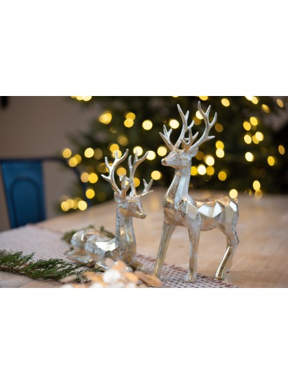GOLDEN PLASTIC GEOMETRIC STANDING DEER 24CM X 9CM X 36CM