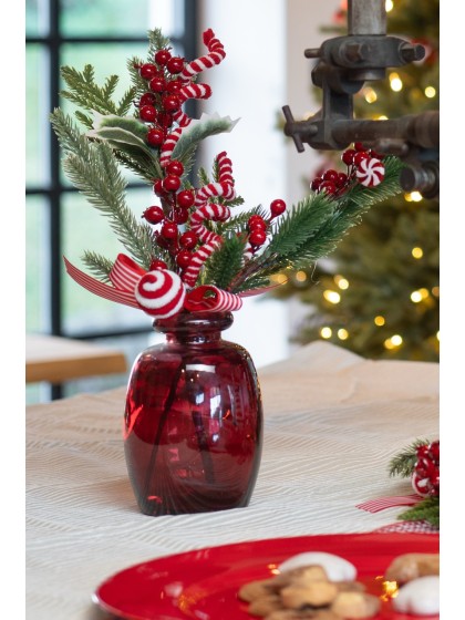 TIGE BRANCHAGE BAIES ROUGES MM CANDY STRIPES 15CM X 7CM X 55CM