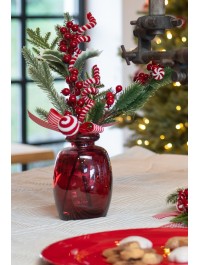 MEDIUM SIZE BRANCH W/ RED BERRIES CANDY STRIPES 15CM X 7CM X 55CM