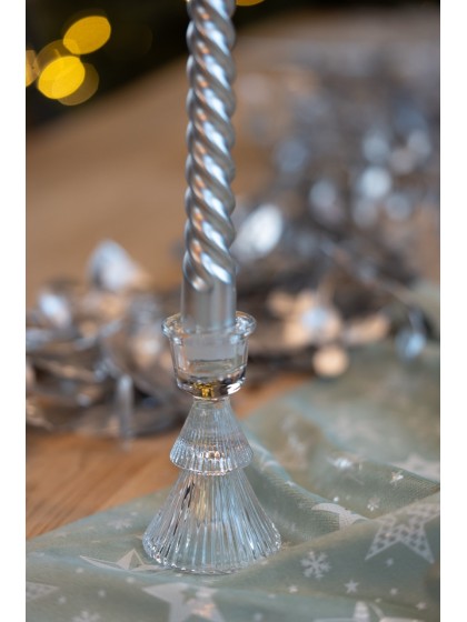 CLEAR GLASS TAPER CANDLEHOLDER TREE SHAPE DIA 6CM X 10CM