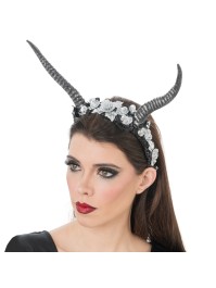 SILVER FLOWERED HORNS HEADBAND 35CM X 28CM X 5CM