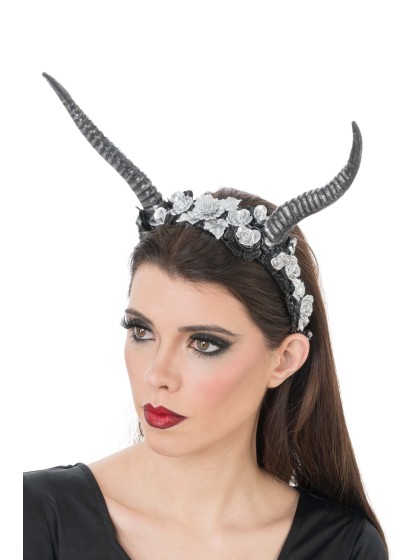 SILVER FLOWERED HORNS HEADBAND 35CM X 28CM X 5CM