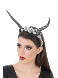 SILVER FLOWERED HORNS HEADBAND 35CM X 28CM X 5CM