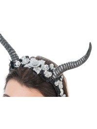 SILVER FLOWERED HORNS HEADBAND 35CM X 28CM X 5CM