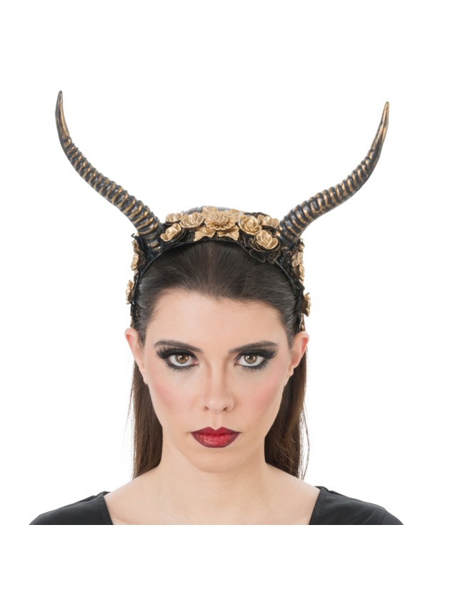 GOLDEN FLOWERED HORNS HEADBAND 35CM X 28CM X 5CM