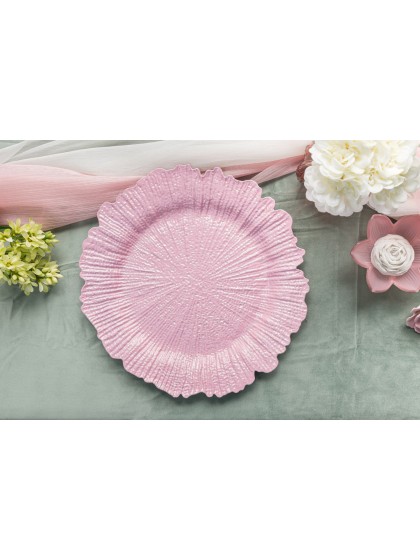 SHINY PINK FLORA EMBOSSED PP CHARGER PLATE DIA 33CM