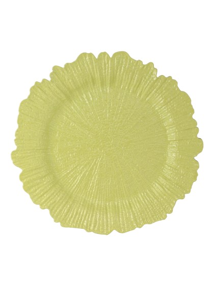 SHINY WATERLILY GREEN FLORA EMBOSSED PP CHARGER PLATE DIA 33CM