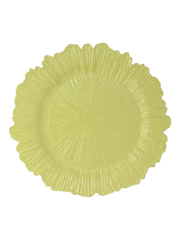 SHINY WATERLILY GREEN FLORA EMBOSSED PP CHARGER PLATE DIA 33CM