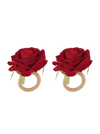 2 RONDS DE SERVIETTE ROSE ROUGE 6CM X 8CM X 8CM