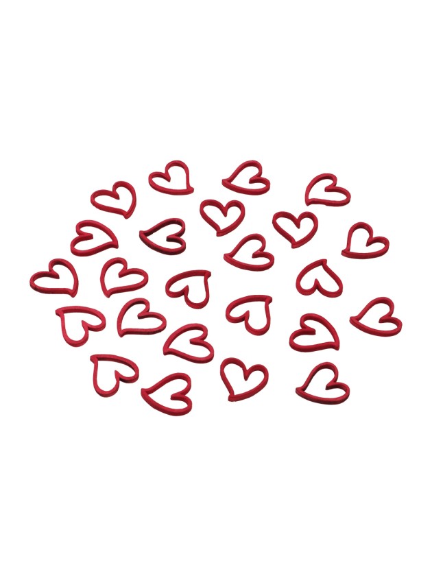 24 RED WOODEN HEARTS CONFETTI 2CM X 2CM X 0.1CM