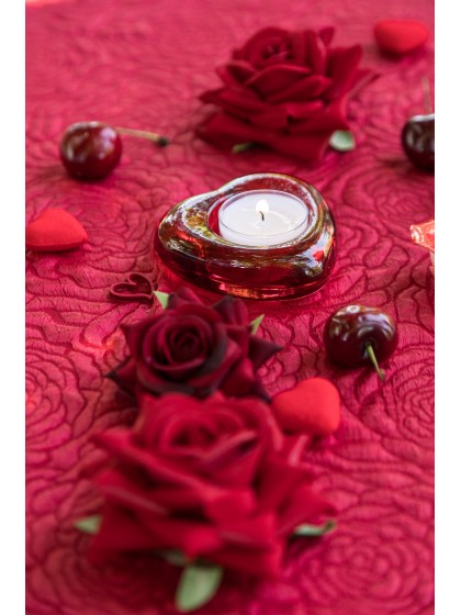 PHOTOPHORE VERRE FORME COEUR ROUGE 8CM X 8CM X 2.6CM