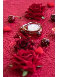 PHOTOPHORE VERRE FORME COEUR ROUGE 8CM X 8CM X 2.6CM
