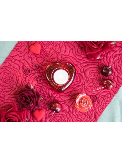 PHOTOPHORE VERRE FORME COEUR ROUGE 8CM X 8CM X 2.6CM