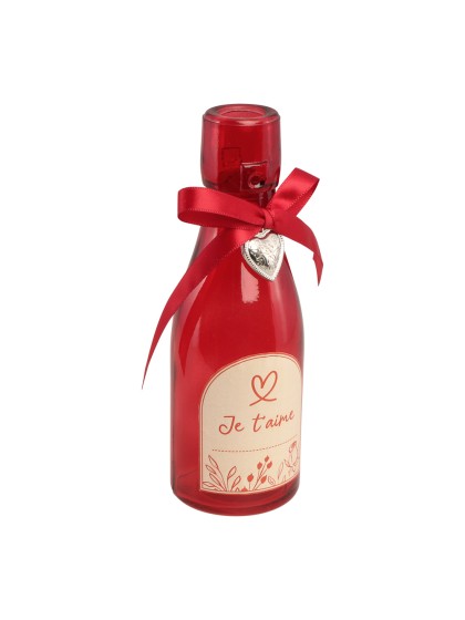 BOUTEILLE VERRE ROUGE COEUR JE T\'AIME DIA 5.5CM X 16CM