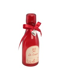 RED GLASS BOTTLE HEART DECO JE T\'AIME DIA 5.5CM X 16CM