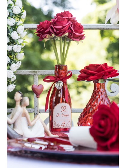 BOUTEILLE VERRE ROUGE COEUR JE T\'AIME DIA 5.5CM X 16CM