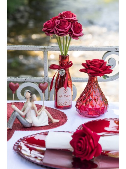 BOUTEILLE VERRE ROUGE COEUR JE T\'AIME DIA 5.5CM X 16CM