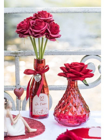 RED GLASS VASE FLASK SHAPE DIA 9.5CM X 12.5CM