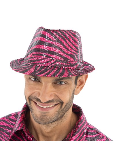 PINK TIGER PRINT HAT WITH SEQUINS ONE SIZE