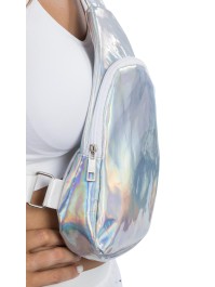 SILVER IRIDESCENT CROSS BODY BAG 17.5CM X 5CM X 34CM
