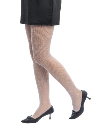 WHITE RHINESTONES FISHNET TIGHTS ONE SIZE