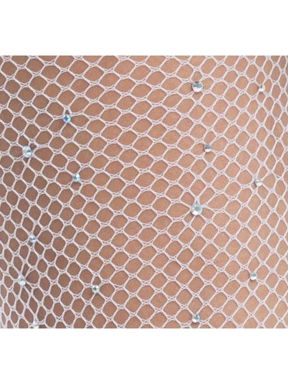 WHITE RHINESTONES FISHNET TIGHTS ONE SIZE