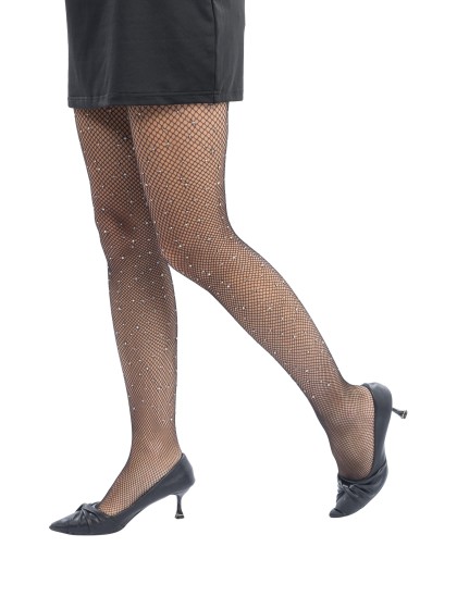 BLACK RHINESTONES FISHNET TIGHTS ONE SIZE