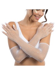 GANTS FILET BLANC AVEC STRASS TU - 45CM