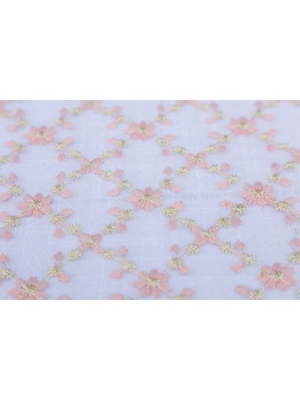 CHEMIN DE TABLE BRODE CHRISTY FLEUR ROSE OR 25CM X 3M