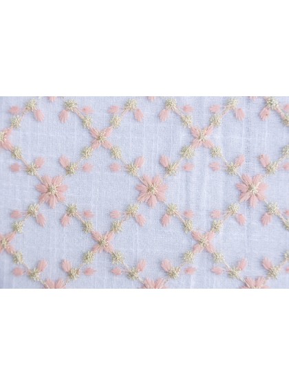 GOLDEN PINK FLOWERS CHRISTY EMBROIDED TABLE RUNNER 25CM X 3M