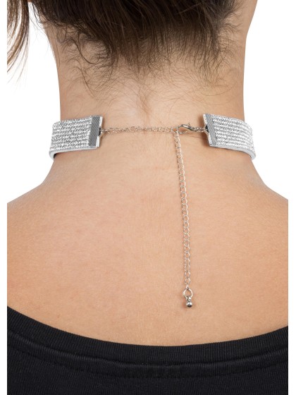 COLLIER RAS DE COU STRASS ARGENT 40CM X 1.7CM