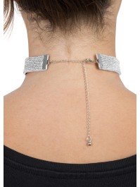 SILVER DIAMOND CHOKER NECKLACE 40CM X 1.7CM