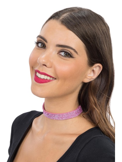 PINK DIAMOND CHOKER NECKLACE 40CM X 1.7CM