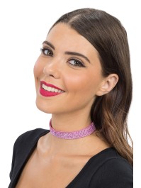 COLLIER RAS DE COU STRASS ROSE 40CM X 1.7CM