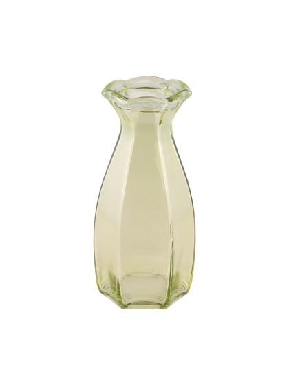 WATERLILY GREEN COROLLE GLASS VASE DIA 9.2CM  X 8.3 CM X 20CM